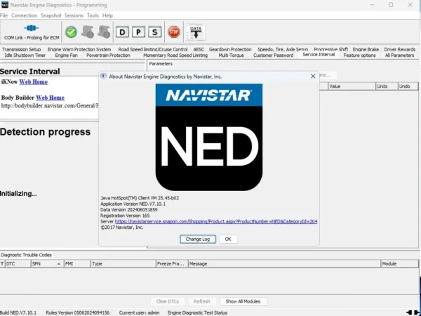 Navistar Engine Diagnostics NED 2025 professional diagnostic and programming software interface for International truck electronic engine control modules